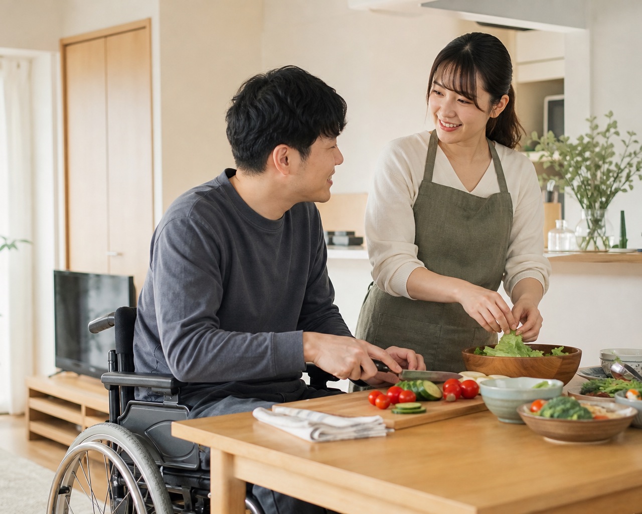 ご自宅で利用者に寄り添うヘルパー（イメージ写真）
